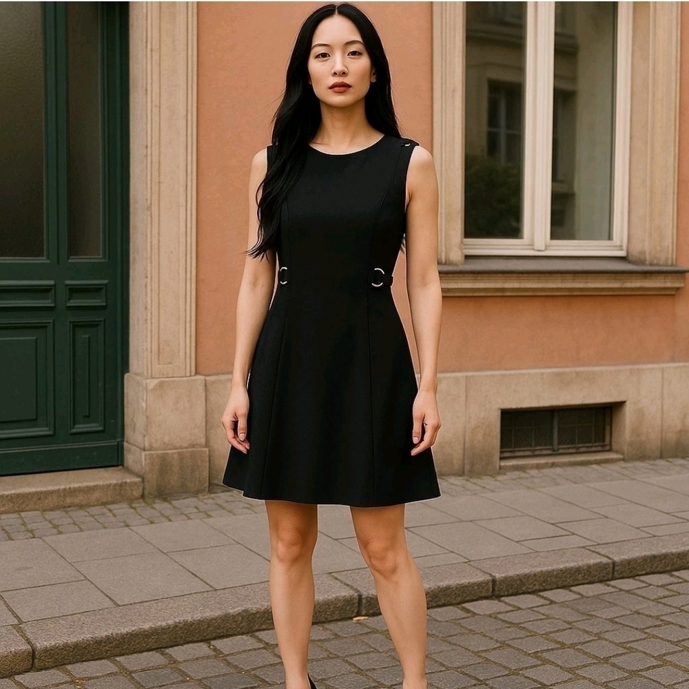 NWT White House Black Market Black Military Detail With Floppy Hem Dress Size 6